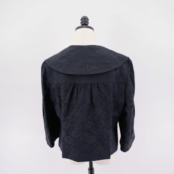 Nine West Black Floral Embroidered Jacquard Cape Collar‎ Silk Cotton Blazer 14 - Picture 6 of 10